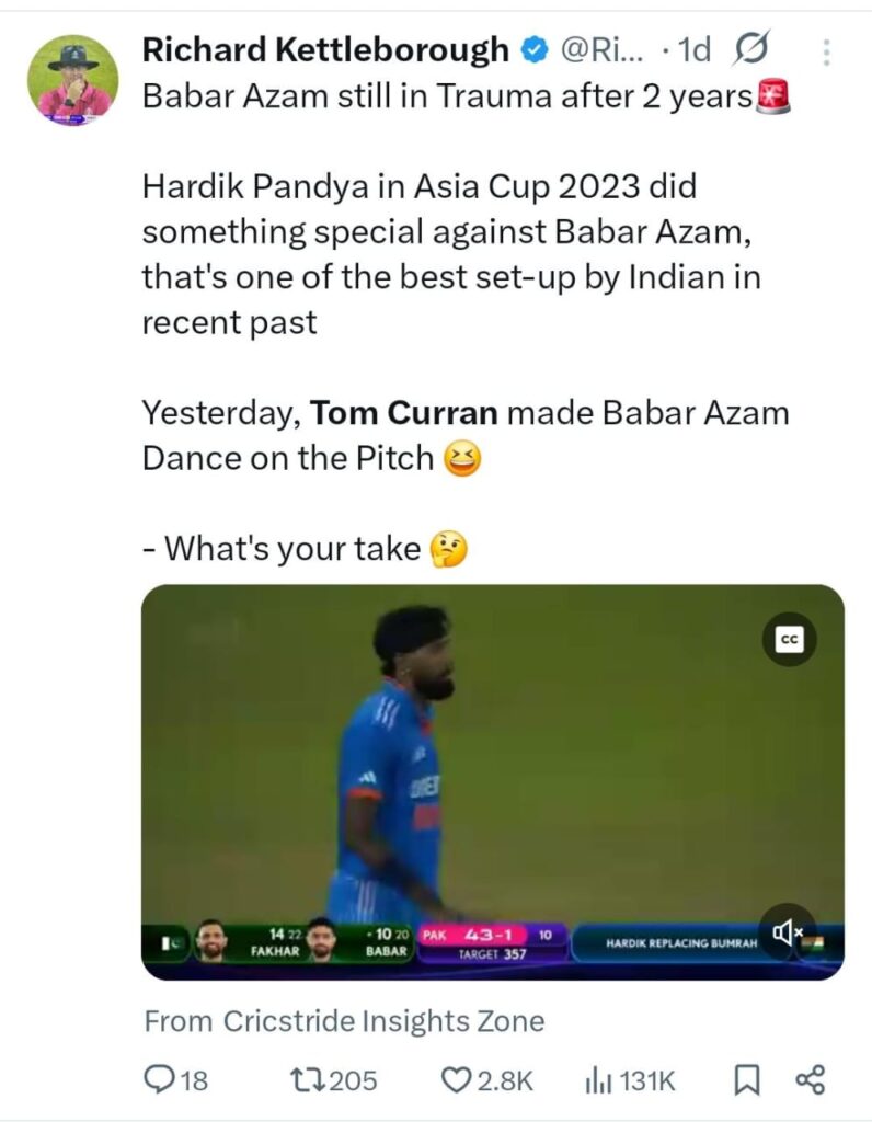 Babar Azam Trolled by Richard Kettleborough- Viral X Posts