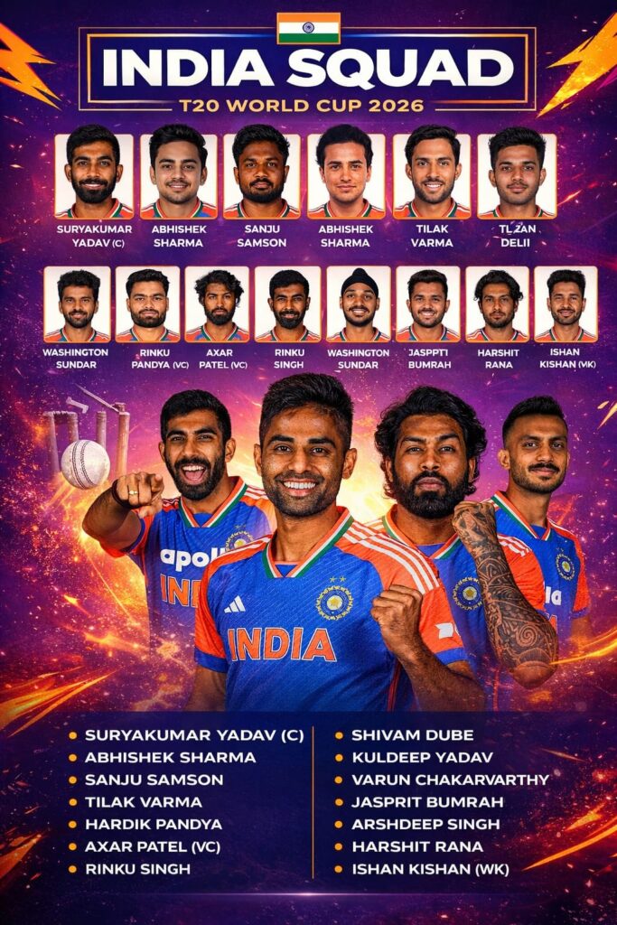 Full India Squad for T20 World Cup 2026: Who Replaces Washington Sundar?